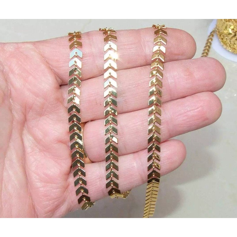Gold Plated Fish Bone Chain, Chevron Chain, Necklace Chain, Bulk