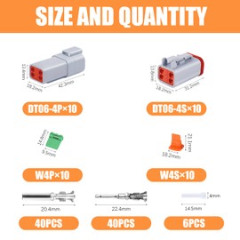 126 PCS Deutsch DT Grey 4 Pin Connectors 10 Set, Waterproof Electrical Wire Connector with Stamped Contacts and Seal Plug for Truck, Off-Road Vehicles, Construction, Agriculture, Motorcycle Wiring