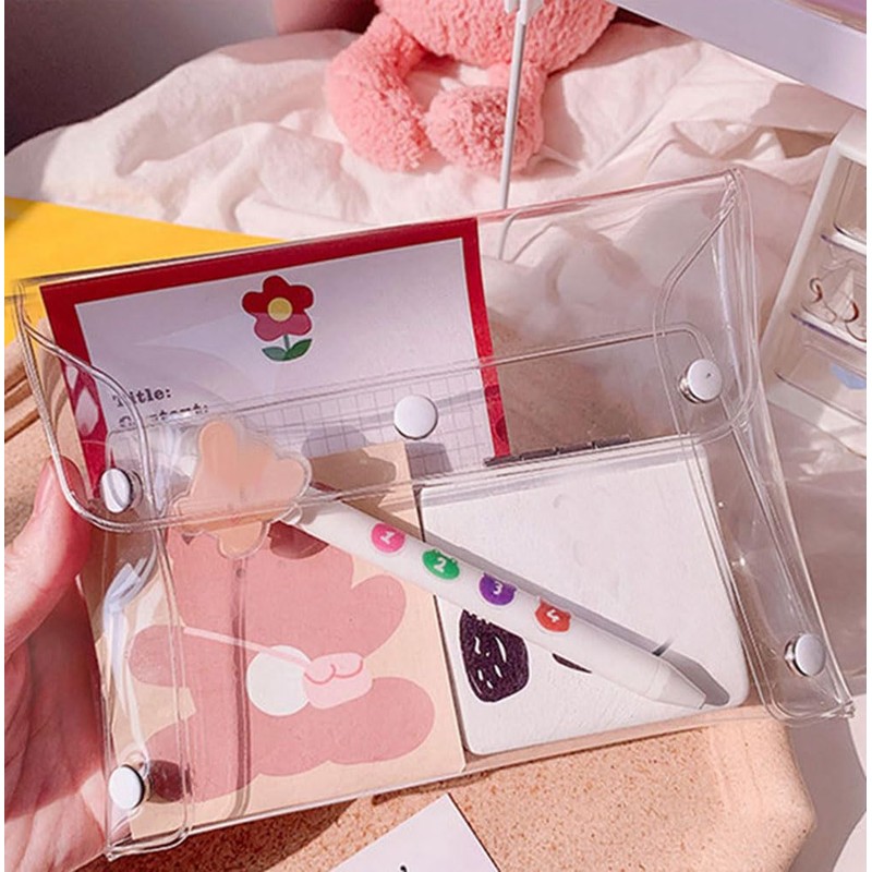 Natiform 3Pcs Pvc Clear Button Case Pencil Bag Toiletry Pen,