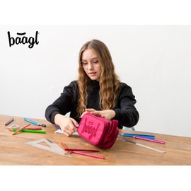 Baagl Pencil Case for Girls, Boys, School Pencil Case with 3 Compartments, Pencil Case for Teenagers, Kids Case, black, Pencil case
