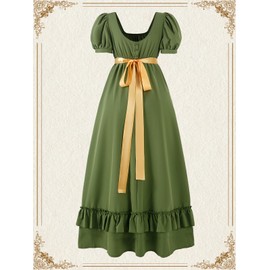 Regency Dresses for Women Regency Era Dress Empire Waist Victorian Tea Party Ball Gown with Satin Sash Army Green M