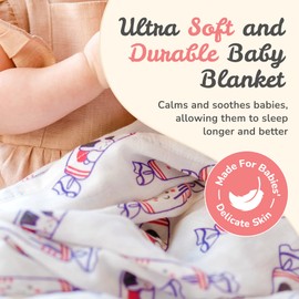 The Wee Bean Baby Swaddle Blanket, Organic Cotton and Rayon derived from Bamboo Muslin Blanket, Soft, Breathable Baby Blankets for Boys & Girls, White Bunny Rabbit Candy Design, 47 x 47 Inches