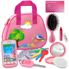 Toddler Play Purse for Kids with Accessories, Purse Toys for Girls with Pretend Makeup, Keys, Smartphone, Dress Up Toy Purse for Toddlers and Kids - Birthday Gift for Little Toddler Girls