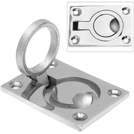 Yakamoz 2pcs Flush Ring Pull Handles Stainless Steel Boat Hatch Latch Cabinet Flush Mount Lifting Ring Pull Handle with 8pcs Mount Screws