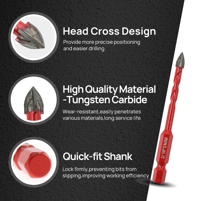 FOCSTOL Masonry Drill Bits Set - 10pcs 5mm Carbide Drill