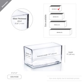 WGV Rectangle Block Glass Vase, Width 4", Length 8", Height 4", Clear Long Floral Container, Candle Holder for Home Office Wedding Decor, 1 Piece