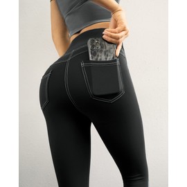 G4Free Yoga Leggings for Women Jean Jeggings Butt Lifting Tummy Control Legging for Workout Business Casual Work Black