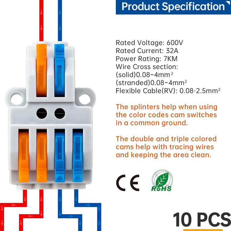GKEEMARS 10 Pcs Lever Wire Connectors, Quick Wiring Cable Connector