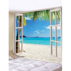 Mesnt Wandteppich Groß 200x200, Tropisch Wandteppich und Tagesdecke Aesthetic Room Décor, Wandtuch Tapestry Tapisserie Wandbehang (Blau Weiß, 200x200cm)