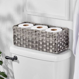 mDesign Rustic Farmhouse Woven Toilet Paper Holder Basket - Small Storage Organizer Tank Topper for Bathroom Counter or Top of Toilet - Holds 3 Rolls of Toilet Paper - Gray Ombre