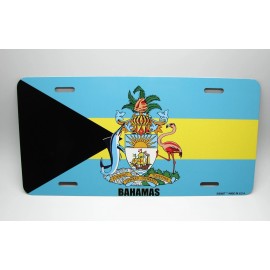 DIGIART INTERNATIONAL BAHAMIAN, BAHAMAS FLAG WITH COAT OF ARMS METAL CAR NOVELTY LICENSE PLATE AUTOTAG