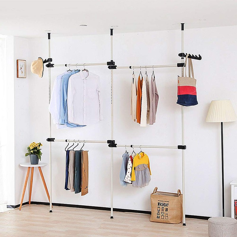 Ejoyous Double Rod Adjustable Clothes Hanger, Carbon Steel, 110"-129.5" Vertically,