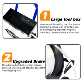 Heavy Duty Strapping Dispenser for 8" x 8" Poly and Steel Strapping -Strapping Cart with Spacious Tray for Strapping Tool Seals and Gloves