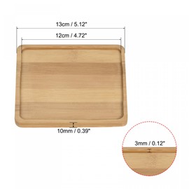 sourcing map Set of 3 Flower Pot Saucers, 13 cm Square Flower Drip Tray Made of Bamboo for Indoor Use