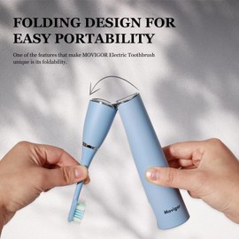 Movigor Foldable Electric Toothbrush for Adults – Dual UV Sanitization, 272 Sonic Modes, USB-C Rechargeable, 4 Brush Heads, Leather Travel Case, Portable Blue Toothbrush