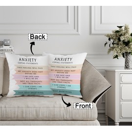 FLDAS Anxiety Coping Statements Decorative Double-Sided Throw Pillow Covers 18×18 Inch, School Counseling Pillow Cases Cushion for Bedroom Living Room, Mental Health Therapy Women Men Kids Gifts