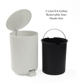 GAHEFY Small Beige White Bathroom Accessories Set with Mini Trash Can 3 Liter/0.8 Gallon,Toothbrush Holder,Soap Dispenser,Vanity Tray,Toilet Brush and Holder (Beige White 5pcs)