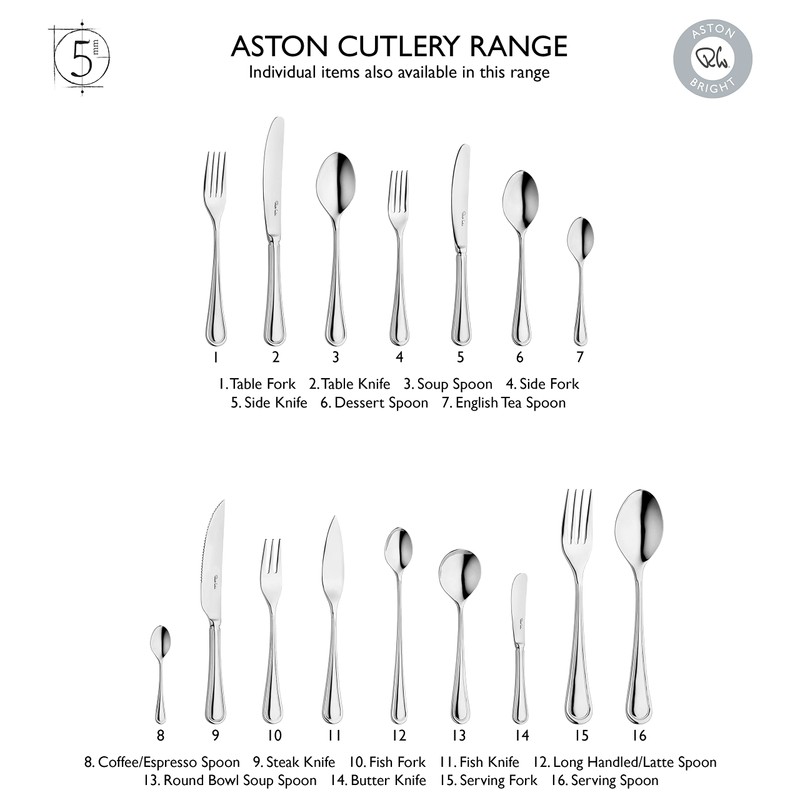 Robert Welch Aston Bright, 7 Piece Cutlery Place Setting. Made