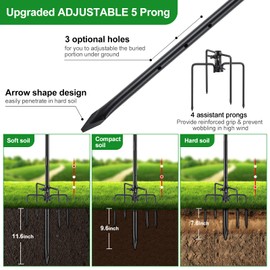 Bird Feeder Pole Hanger - 94 Inch Heavy-duty Shepherds Hooks for Outdoor Garden Decor,Adjustable 5 Prong Shepards Hook Hummingbird Feeder Stand for Hanging Birdfeeders,Wind Chime,Plant - Black