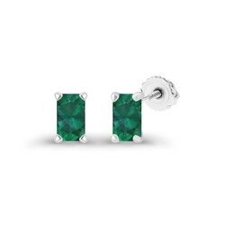 925 Sterling Silver 5x3mm Emerald Cut Created Green Emerald May Birthstone Screwback Stud Earrings