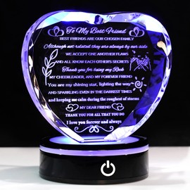 YWHL Best Friend Birthday Gifts with LED Base Crystal Heart Keepsakes Gifts for Friend Friendship Gifts for Women Best Gift Ideas for Friends Female Bff Gift for Her, Bestie Gifts