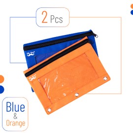 Mr. Pen - Pencil Pouch, Blue and Orange, 2 Fabric Pencil Pouches, Binder Pockets, Pencil Case, Binder Pouch, Pencil Bags, Pencil Pouch 3 Ring, Pencil Bags with Zipper, Zippered Pencil Pouch, Canvas
