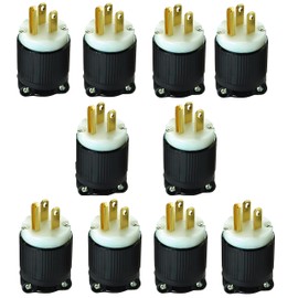 515PR Plug, 5-15P 15A 125V Straight Blade Male Plug, Commercial Heavy Duty Nylon, Pack of 10
