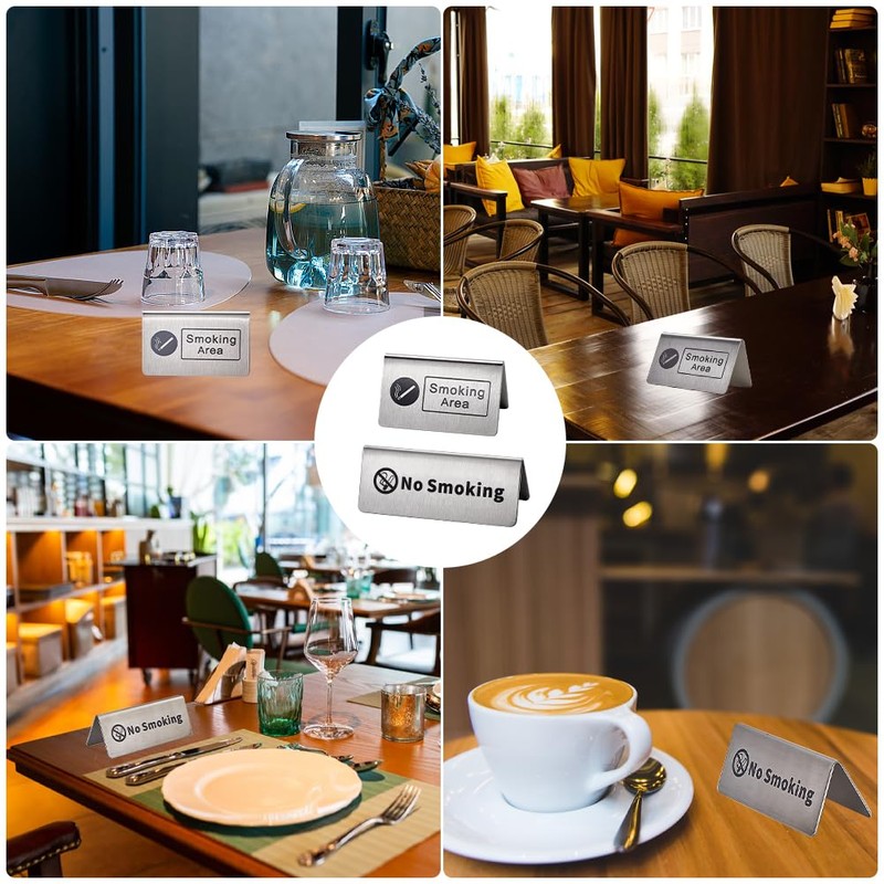 CRASPIRE 6Pcs 2 Styles No Smoking Table Sign Stainless Steel