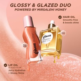 Gisou Glossy & Glazed Set - Aceite para el cabello con infusión de miel (0.7 fl oz) y aceite labial con infusión de miel ciruela glaseada (tamaño completo)