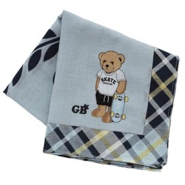 Great British Teddy Bear Print Handkerchief Teddy Bear (Blue) Women's Handkerchief, Handkerchief, Approx. 22.8 inches (58 cm), 001005-0001-02, blue