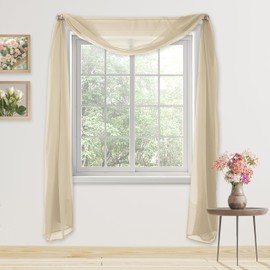 Elegant Comfort Luxury 55" Width x 216" Length 1 Panel Solid Curtain Sheer Voile Scarf for Ceremony Backdrop, Wedding Arch, Kids Bedroom, Decorative Swag, 1 Piece, Beige