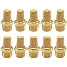 Uenede Brass 1/4 NPT Male Air Pneumatic Mufflers Hex Sintered Exhaust Muffler Silencer Filter Air Line Fitting (Pack of 10)