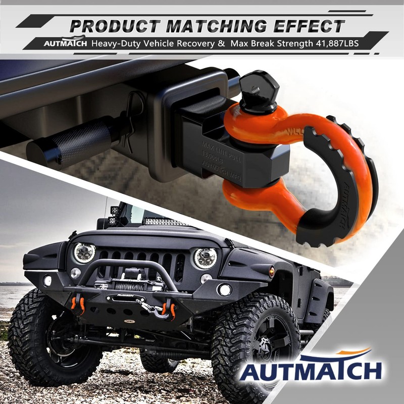 AUTMATCH D Ring Shackle 3/4" Shackles (2 Pack) 41,887Ibs Break