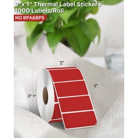 iEager 2x1 Inch Thermal Labels, Red Durable Thermal Printer Stickers, Self-Adhesive Shipping Label Printer Sticker for Barcode, Name, Address, 1000 Labels/Roll