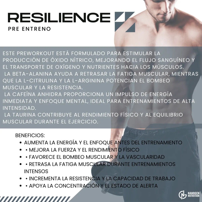 Pre Entreno Resilience Nanogen 40 Serv Taurina Óxido Nítrico