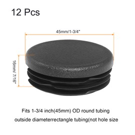Litoexpe 12 Pieces 1-3/4 Inch Round Plastic Plug, Tubing Post End Caps Black Furniture Feet Inserts for Glide Protection for Table Chairs and Furnitures, 45mm