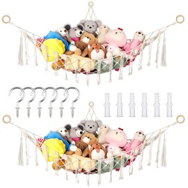 XSHAO® Pack of 2 Cuddly Toy Storage Net, Toy Hammock Net with 3 Hooks Stuffed Toy Storage for Storage of Plush Toys 120 x 100 cm