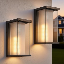 Maxax Dusk to Dawn Outdoor Wall Sconce, 13.3" Outside Wall Lights, Modern Black Wall Mount Light Fixture, Waterproof Exterior Lighting Fixtures for House Porch Garage, 2-Pack