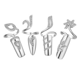 4pcs Fingernail Cap Ornament Nail Diamonds Rhinestones Fake Nails Cover Nail Rhinestones Nail Rings Fashion Jewelry Band Knuckle Nail Ring Decoration Fake Nail Art Charm Hand Alloy