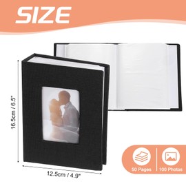 sourcing map Photo Album, 4 x 6 Linen Cover Photo Album Small Photo Album Book for 100 Pockets Hold 100 Pictures for Wedding Family Anniversary Engagement Travel, (Black)