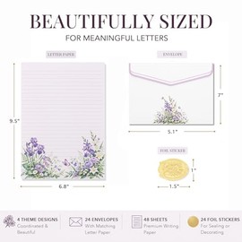 Elegant Floral Stationary Set Letter and Envelopes with 4 Unique Designs, Lined Letter Writing Stationery Paper and Envelopes Set, Letter Writing Kit,