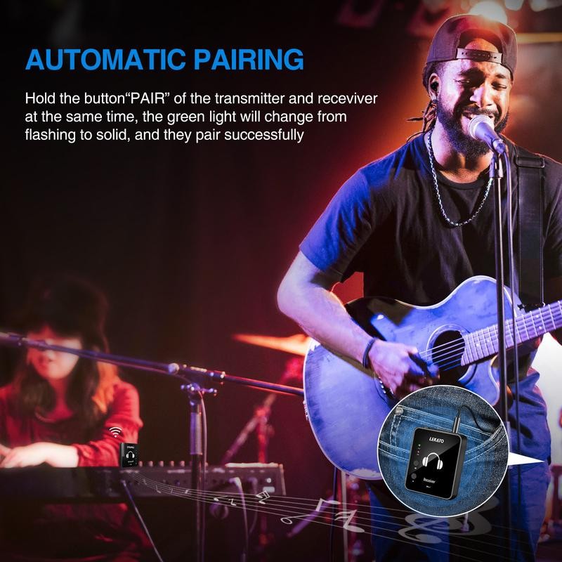 LEKATO MS-1 2.4G Stereo Wireless IEM System with Transmitter Beltpack