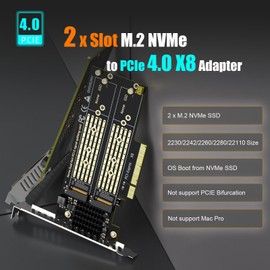 GLOTRENDS PA21 Dual M.2 NVMe to PCIe 4.0 X8 Adapter Without PCIe Bifurcation, Setup Soft M.2 SSD RAID via OS Tool (Support 22110/2280 Size), (PCIe Bifurcation Motherboard is Required)