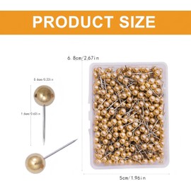 200 Pcs Gold Map Push Pins – Round Head Drawing Pins for Travel Maps – Push Pins for Cork Boards, Bulletin Boards, Photos, DIY Crafts & Home/Office Marking