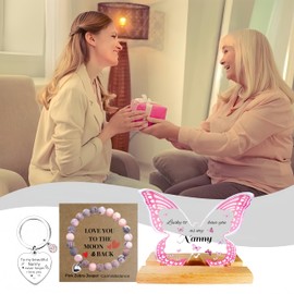 Perfect Nanny Gifts Set - Ideal for Nanny Birthday Gifts, Includes Butterfly Acrylic Stand & Heart-Shaped Charm - Mother's Day, Christmas & Special Occasions Pink