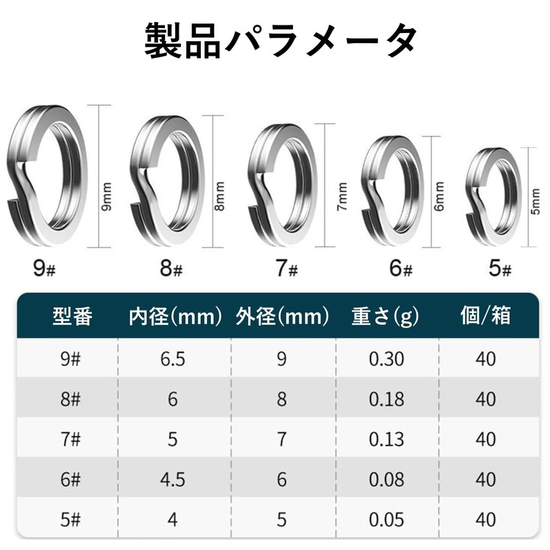 Alomejor 【200pcs/箱】ルアー スプリットリング 高強度 釣り分割リング ダブルリング コネクタ ５サイズ ステンレス製 収納ケース付き
