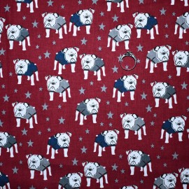 Star BonEFul Fabric FQ Cotton Quilt Maroon Gray Star B&W White Bull Dog Puppy Print