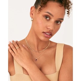 PAVOI Rhodium Plated Layered Necklaces for Women | Carnelian Gemstone Pendant Figaro Chain Necklace | Layering Necklace