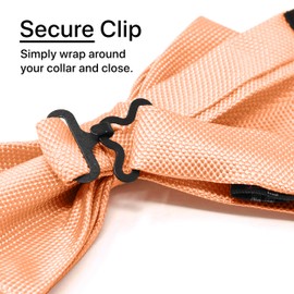 Laurant Bennet Mens Banded Bow Tie and Pocket Square Set | Solid Color | Pre Tied Classic Formal Bowties - Peach
