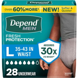 Depend Fresh Protection Adult Diapers, Incontinence Underwear for Men, Disposable, Maximum, Large, Grey, 28 Count, Packaging May Vary